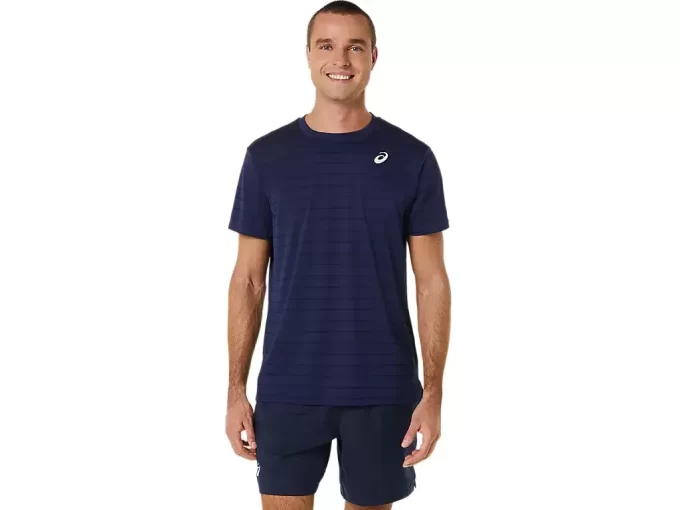 MIESTEN RAIDALLINEN LYHYTHIHAINEN TOPPI COURT STRIPE -KAULAKORISTEELLA