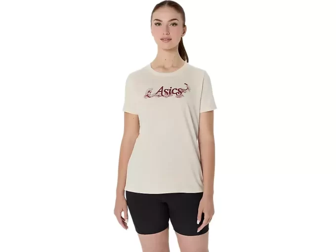 NAISTEN ASICS FLORAL SLOGAN -LYHYTHIHAINEN T-PAITA